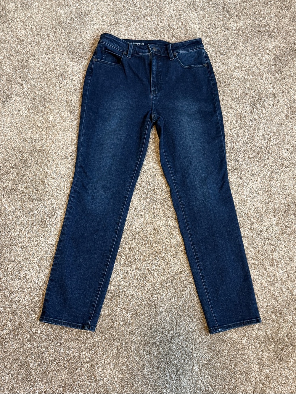 Talbots Dark Wash Flawless High Waist Straight Leg Jeans 8 Petite Stretch Fall